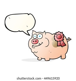 Freehand Drawn Speech Bubble Cartoon Prize Winning Pig