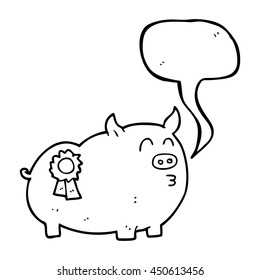 Freehand Drawn Speech Bubble Cartoon Prize Winning Pig