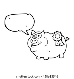 Freehand Drawn Speech Bubble Cartoon Prize Winning Pig