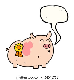 Freehand Drawn Speech Bubble Cartoon Prize Winning Pig