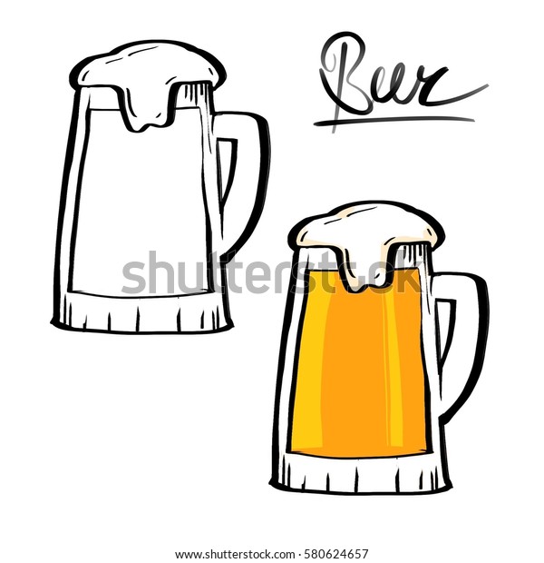 Freehand Simple Drawn Beer Glasses Mug Stock Illustration