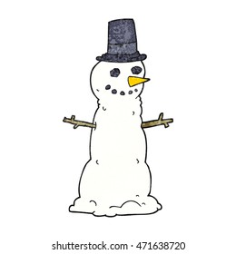 freehand textured cartoon snowman in top hat