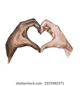 Freehand watercolor illustration depicting two hands forming the shape of a heart, symbolizing love and unity. Isolated Background, wallpaper. Valentine’s Day card - Powered by Shutterstock