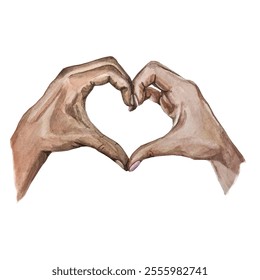 Freehand watercolor illustration depicting two white hands forming the shape of a heart, symbolizing love and unity. Isolated Background, wallpaper. Valentine’s Day card - Powered by Shutterstock