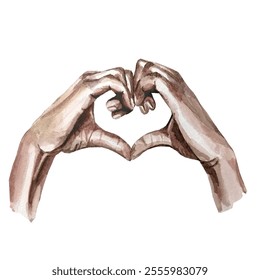 Freehand watercolor illustration depicting two hands forming the shape of a heart, symbolizing love and unity. Isolated Background, wallpaper. Valentine’s Day card - Powered by Shutterstock