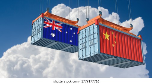 Freight Containers With China And Australia Flag. 3D Rendering 