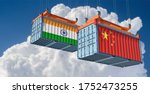 Freight containers with China and India flag. 3D Rendering 
