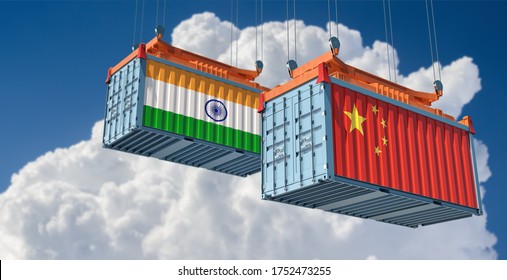 Freight Containers With China And India Flag. 3D Rendering 