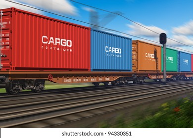 Freight Train With Cargo Containers Passing By