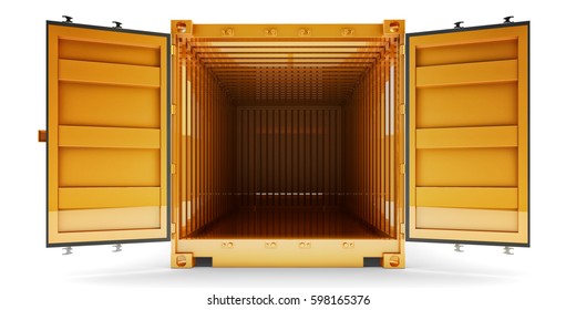Freight Transportation Concept: Empty Cargo Container With Open Doors, 3d Illustration