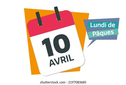 French 10 April 2023 Calendar Date Easter Monday