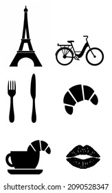 French Clichés Black Icons, Flat Style