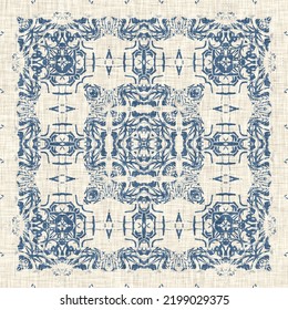 French Blue Quilt Printed Fabric Pattern For Shabby Chic Home Decor Style. Rustic Farm House Country Cottage Linen Seamless Background. 