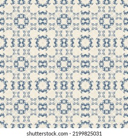 French Blue Quilt Printed Fabric Pattern For Shabby Chic Home Decor Style. Rustic Farm House Country Cottage Linen Seamless Background. 