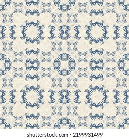 French Blue Quilt Printed Fabric Pattern For Shabby Chic Home Decor Style. Rustic Farm House Country Cottage Linen Seamless Background. 