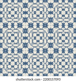 French Blue Quilt Printed Fabric Pattern For Shabby Chic Home Decor Style. Rustic Farm House Country Cottage Linen Seamless Background. 