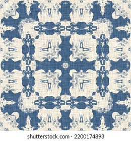 French Blue Quilt Printed Fabric Pattern For Shabby Chic Home Decor Style. Rustic Farm House Country Cottage Linen Seamless Background. 