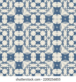 French Blue Quilt Printed Fabric Pattern For Shabby Chic Home Decor Style. Rustic Farm House Country Cottage Linen Seamless Background. 