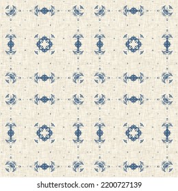 French Blue Quilt Printed Fabric Pattern For Shabby Chic Home Decor Style. Rustic Farm House Country Cottage Linen Seamless Background. 