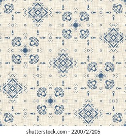 French Blue Quilt Printed Fabric Pattern For Shabby Chic Home Decor Style. Rustic Farm House Country Cottage Linen Seamless Background. 