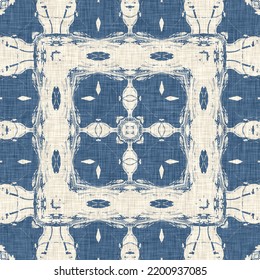 French Blue Quilt Printed Fabric Pattern For Shabby Chic Home Decor Style. Rustic Farm House Country Cottage Linen Seamless Background. 