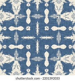 French Blue Quilt Printed Fabric Pattern For Shabby Chic Home Decor Style. Rustic Farm House Country Cottage Linen Seamless Background. 