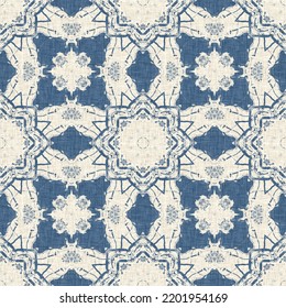 French Blue Quilt Printed Fabric Pattern For Shabby Chic Home Decor Style. Rustic Farm House Country Cottage Linen Seamless Background. 