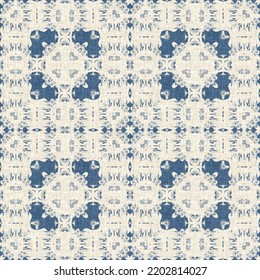 French Blue Quilt Printed Fabric Pattern For Shabby Chic Home Decor Style. Rustic Farm House Country Cottage Linen Seamless Background. 