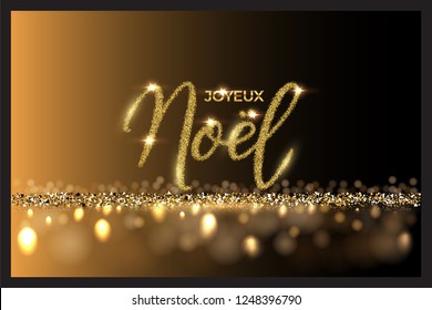 French Christmas luxury design template. Joyeux Noel text made of golden glitter isolated on shiny luxury background. Raster copy.