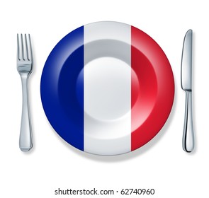 French Food Fork Plate Knife Isolated France Flag Cuisine