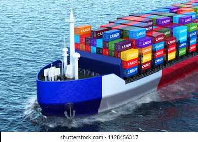 French Freighter Ship Cargo Containers Sailing Stock Illustration ...