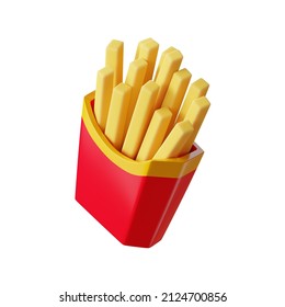 French Potato Pack Box. Cartoon Fast-food Fry Potato. 3d Render Icon