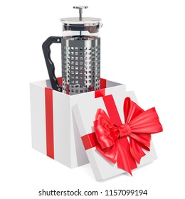 French Press Coffee or Tea Maker inside gift box, gift concept. 3D rendering isolated on white background - Powered by Shutterstock