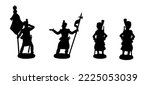 French sapper, flag bearer and eagle bearer. Historical figures from the Napoleonic War. Silhouette drawing.