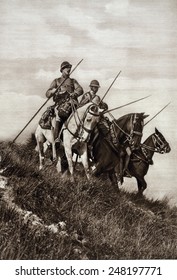 French WW1 Cavalry Patrol The Aisne To Which The Germans Had Been Driven. Sept. 1914. At This Time German Armies Had Advanced Within 22 Miles Of Paris.