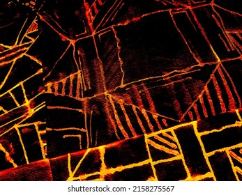 Fresco Background. Orange Abstract Background. Fire Watercolor Geometry. Bright Watercolor. Geometrical Pattern Illustrator. Orange Bricks Background.