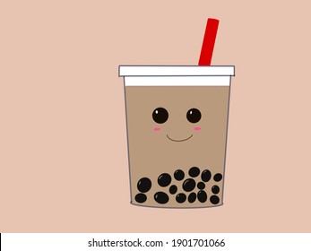 Fresh Bubble Milk Tea Animation Smiling: ภาพประกอบสต็อก 1901701066