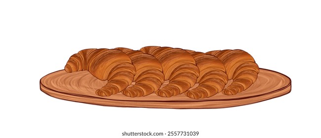 Fresh croissants arranged on a wooden platter. Rustic display of buttery bakery. Perfect for breakfast visuals or food ads. Ideal for menu designs and cafe branding - Powered by Shutterstock