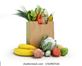 fresh food in a paper bag for products 3d render on white - Powered by Shutterstock