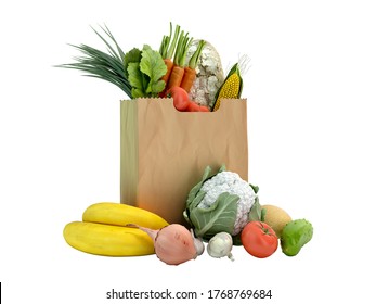 fresh food in a paper bag for products 3d render on white no shadow - Shutterstock ID 1768769684