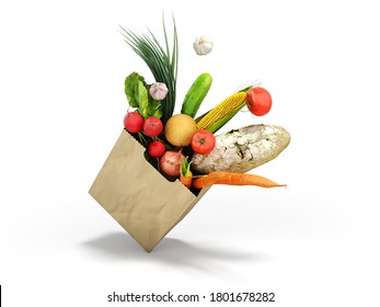 fresh food in a paper bag for products 3d render on white - Powered by Shutterstock