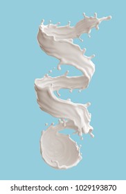 fresh milk or yogurt splash isolated on blue background, Include clipping path. 3d illustration.