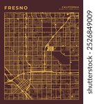 Fresno Brown City Map Print with coordinates, California