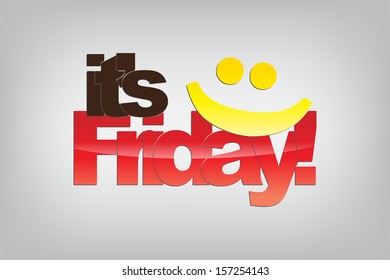 It's Friday! Yellow Smile Emoticon. Motivational Background. (Raster)