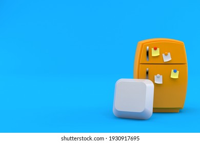 Fridge With Blank Keyboard Key Isolated On Blue Background. 3d Illustration