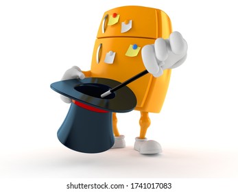 Fridge character with magic hat isolated on white background. 3d illustration
