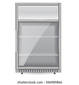 Fridge Drink with glass door. Mini display cooler. Raster version. Illustration isolated on white background