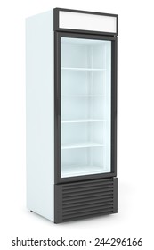 Fridge Drink With Glass Door On A White Background