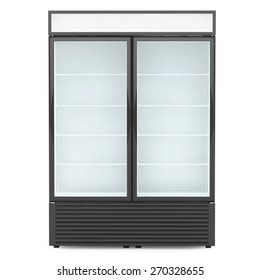 Fridge Drink With Glass Door On A White Background