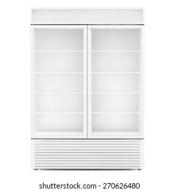 Fridge Drink With Glass Door On A White Background